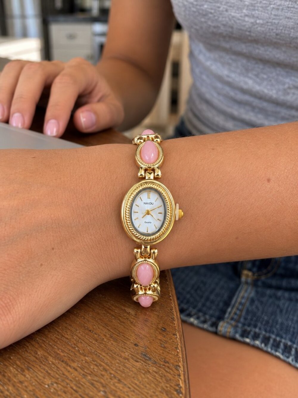 Preppy Gold Pink Stone Bracelet Watch Y2K Coquette Dainty OS